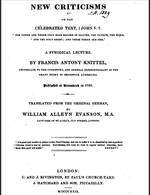 Book Cover: New criticisms on the celebrated text, I Jn5:7