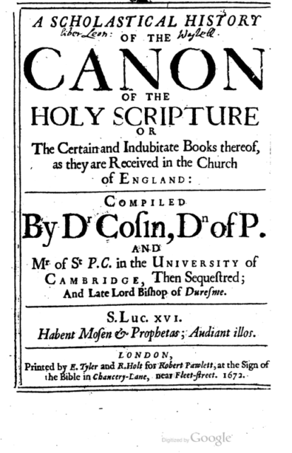 Book Cover: A Scholastical History of the Canon